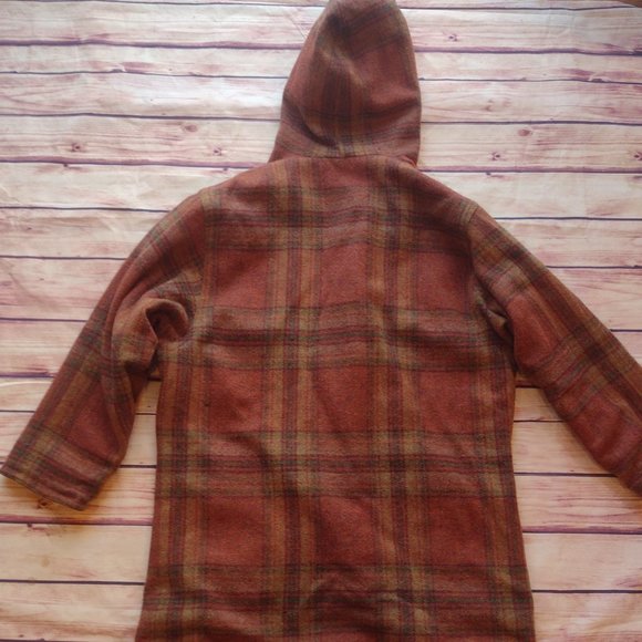 The J Peterman Co Women's Reversible Wool Corduroy Coat Size Medium Plaid Maroon - Picture 3 of 10
